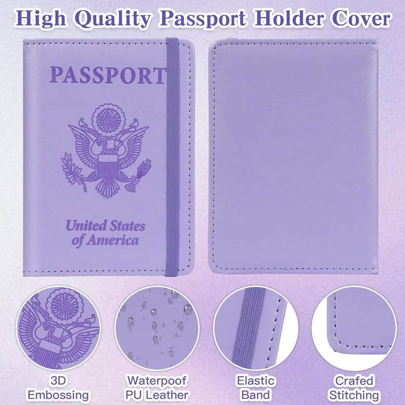 RHOttbiy Passport Holder for Travel, RFID Blocking Passport Cover with Pen Holder Leather Passport Wallet Case Travel Must Haves Accessories Passport Book Card Holder for Family Travel Essentials Gifts, Purple - Image 4